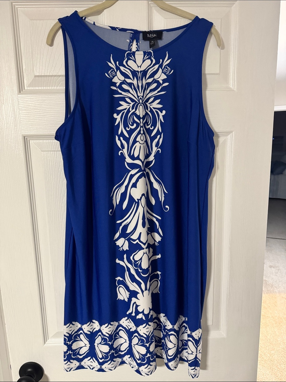 MSK Cobalt Blue Sleeveless Dress with White Floral Center Panel